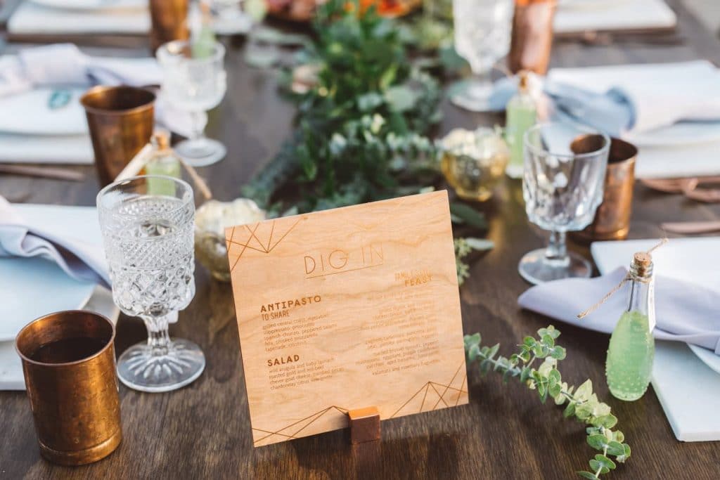 Wood wedding menus